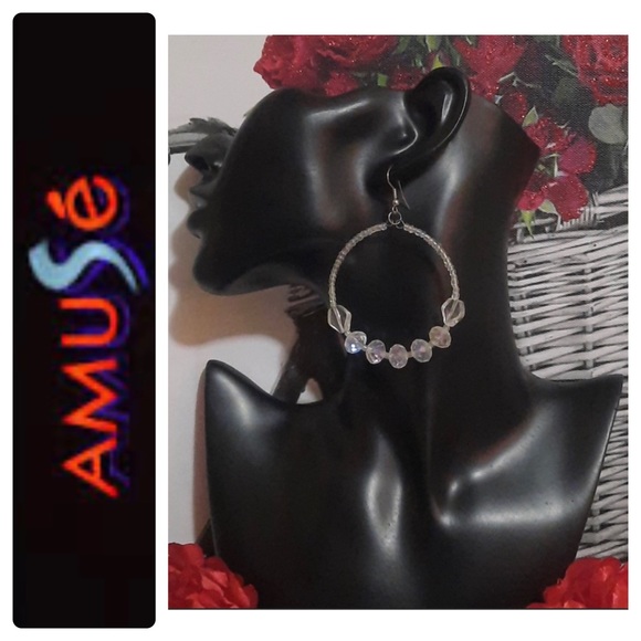 Clear Crystal Hoop Earrings - Picture 1 of 8